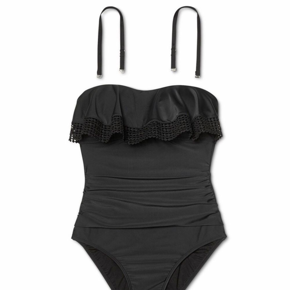 Crochet Flounce Bandeau 1 Piece Swimsuit